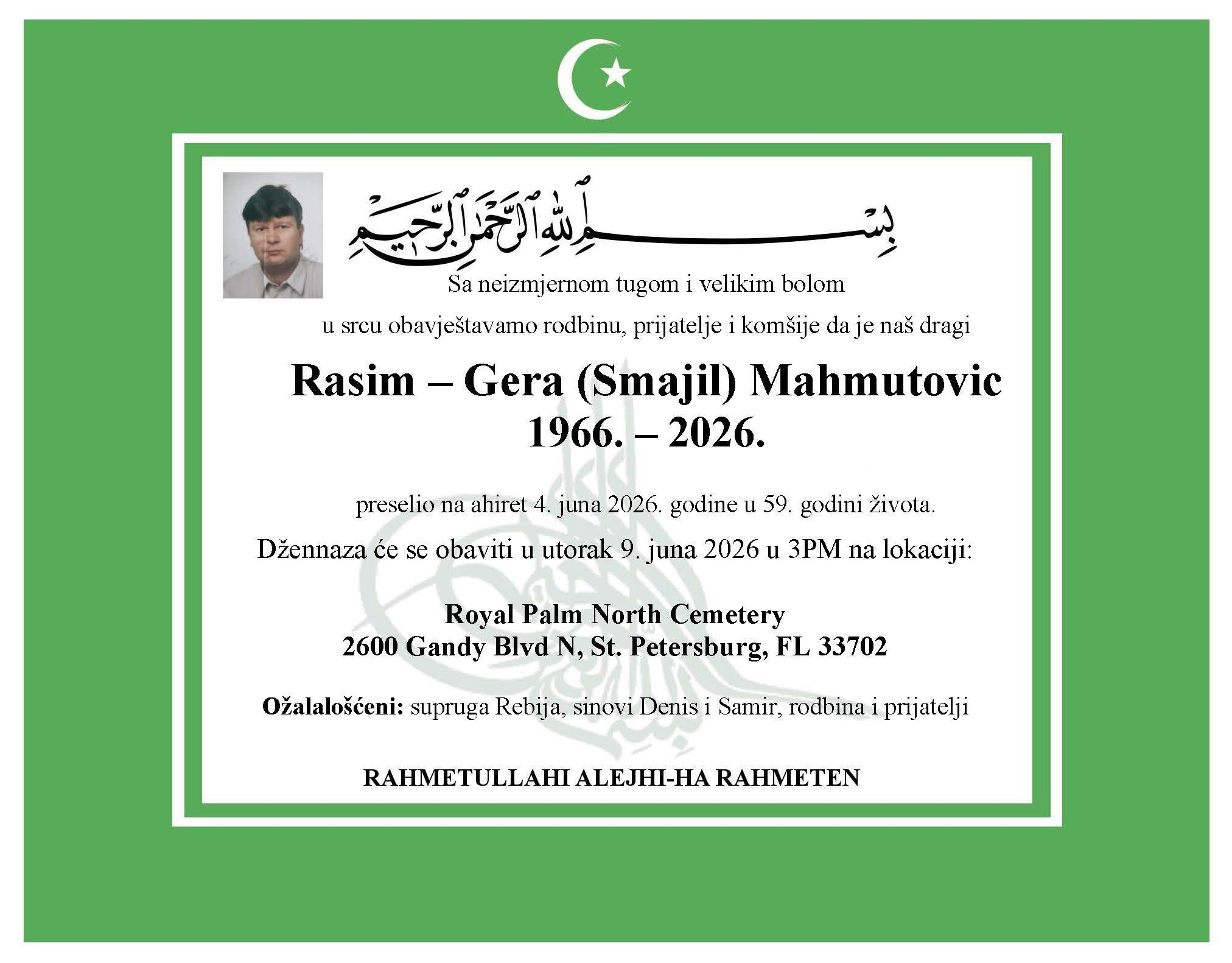 U Americi na Ahiret preselio Rasim – Gera (Smajil) Mahmutović