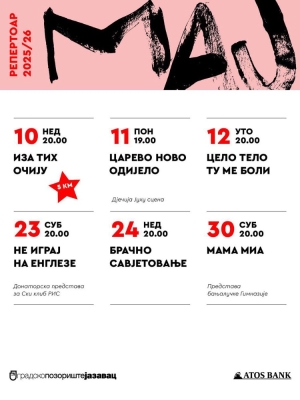 Pogledajte repertoar Gradskog pozorišta "Jazavac" za maj