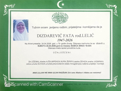 Na Ahiret preselila Dizdarević Fata rođ. Lelić