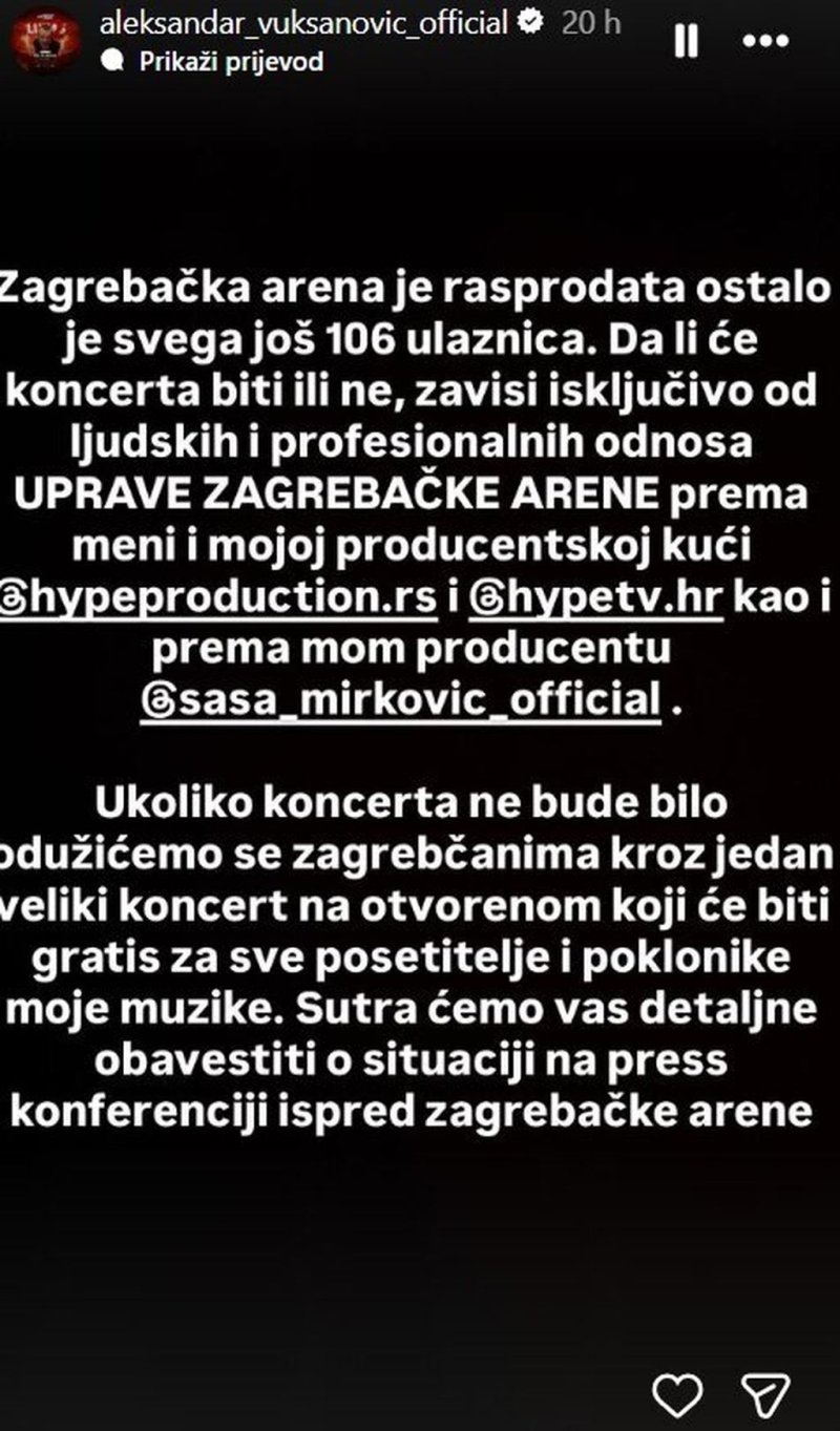 Drama pred koncert Ace Lukasa u Zagrebu: Samo nekoliko sati prije početka, nastup pod velikim upitnikom?