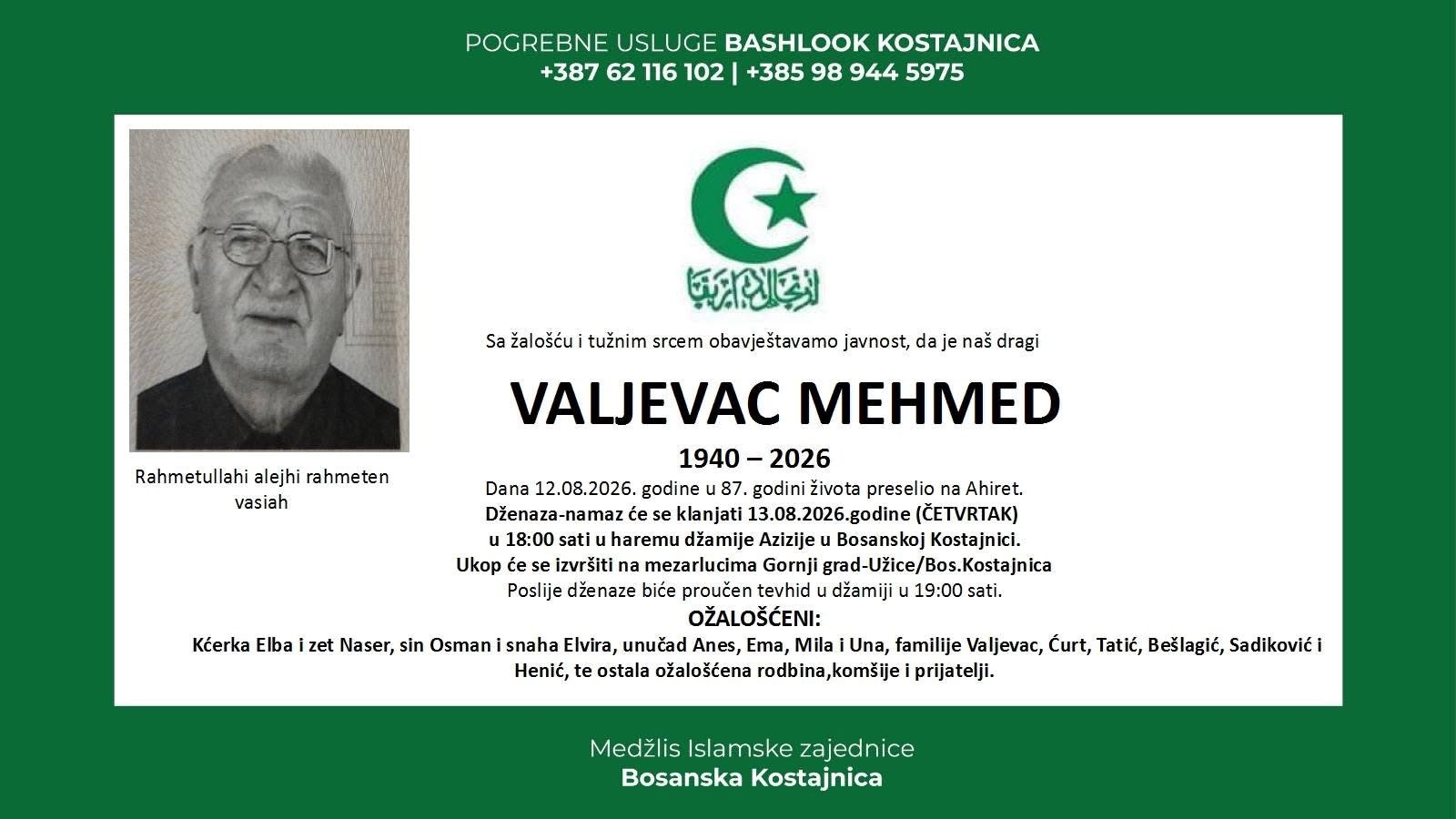 Na Ahiret preselio Valjevac Mehmed