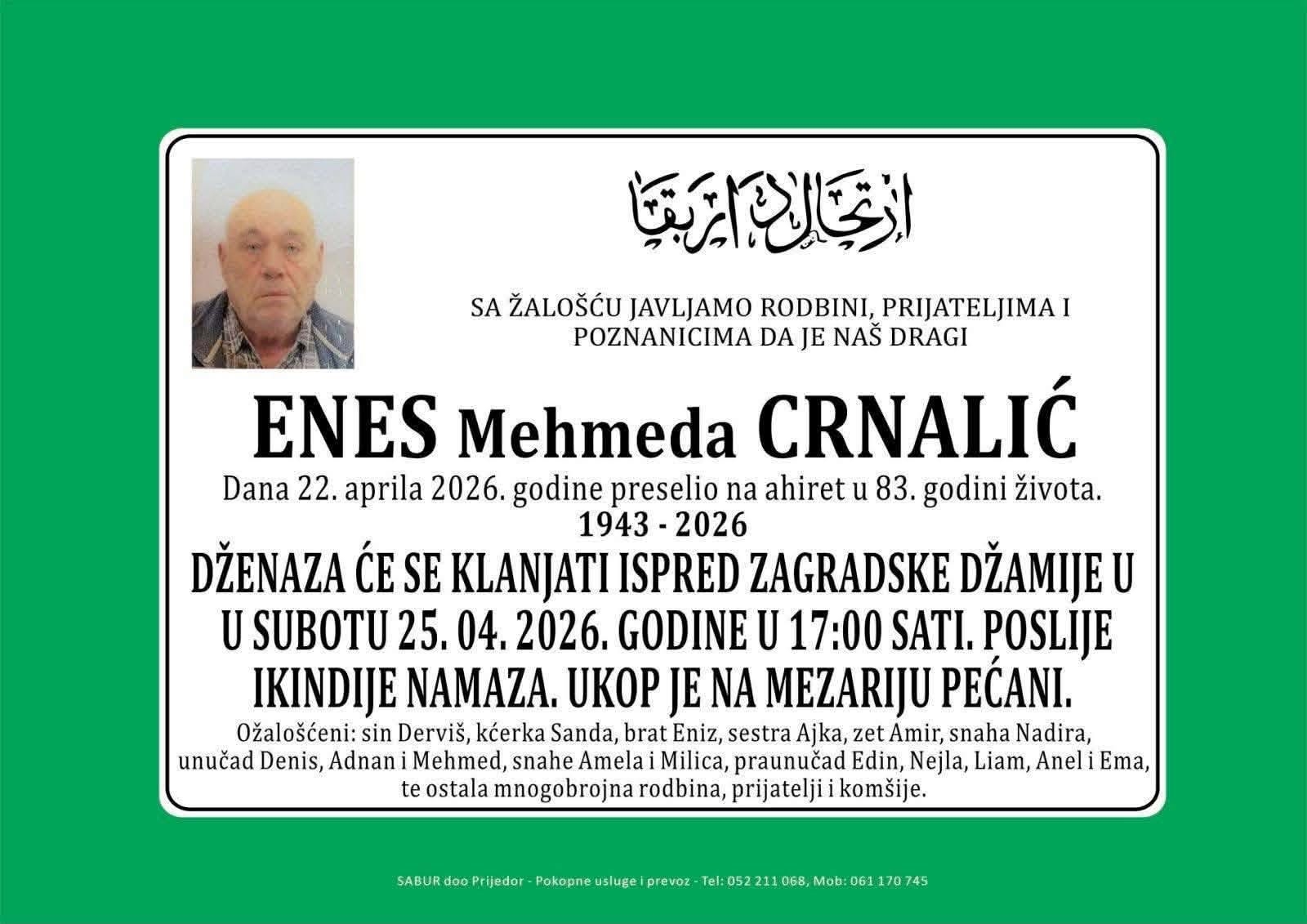 Na Ahiret preselio Enes Mehmeda Crnalić