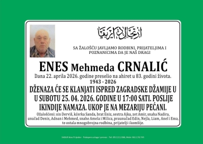 Na Ahiret preselio Enes Mehmeda Crnalić