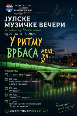 Pet večeri muzike na plaži kod Zelenog mosta u sklopu “Banjalučkog ljeta“