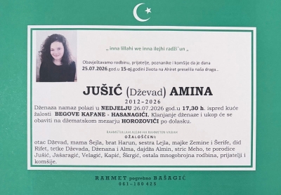Velika tuga: U 15. godini života na Ahiret preselila Amina Jušić