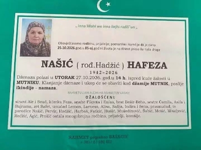 Na Ahiret preselila Našić (rođ. Hadžić) Hafeza