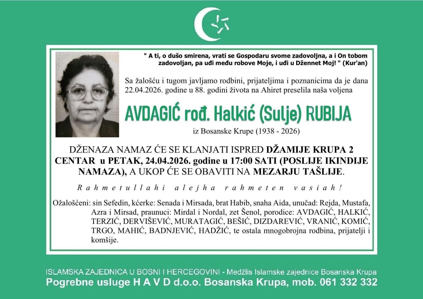 Na Ahiret preselila Avdagić rođ. Halkić Rubija