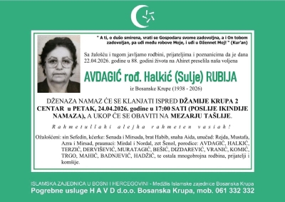 Na Ahiret preselila Avdagić rođ. Halkić Rubija