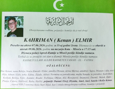 U 15-oj godini na Ahiret preselio Kahriman (Kenan) Elmir