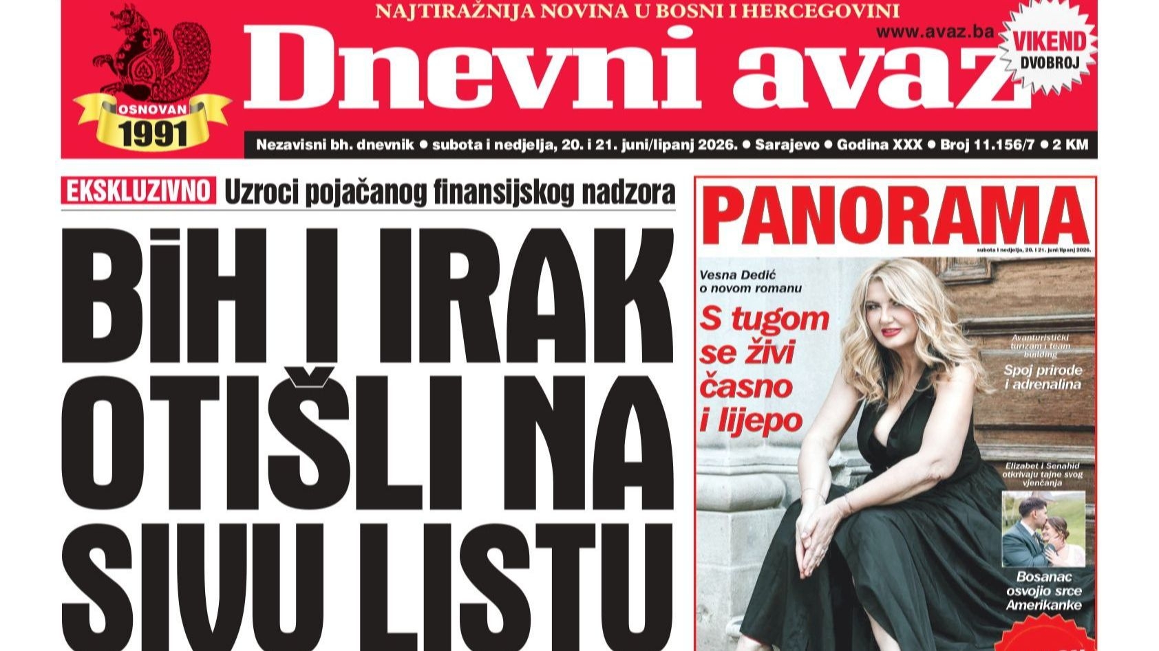 U dvobroju "Dnevnog avaza" čitajte: BiH i Irak otišli na sivu listu