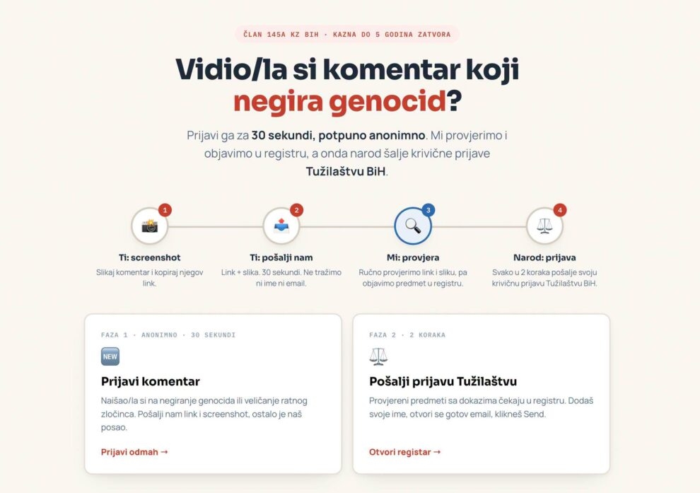 Građanima omogućeno online podnošenje prijava za negiranje genocida i veličanje ratnih zločinaca