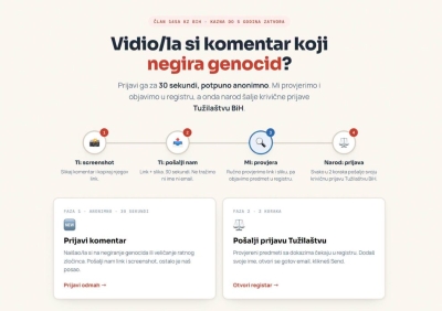 Građanima omogućeno online podnošenje prijava za negiranje genocida i veličanje ratnih zločinaca
