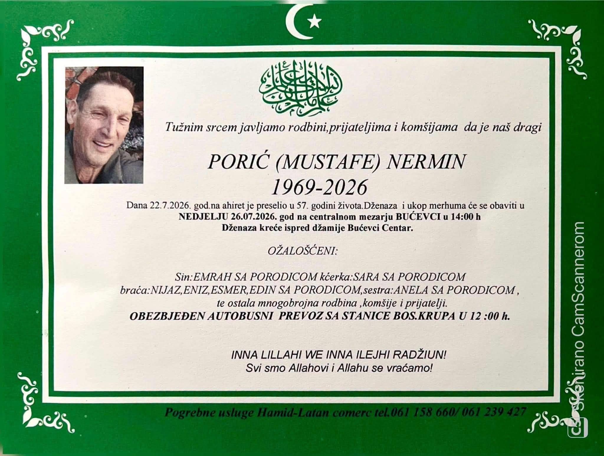 Na Ahiret preselio Porić (Mustafe) Nermin