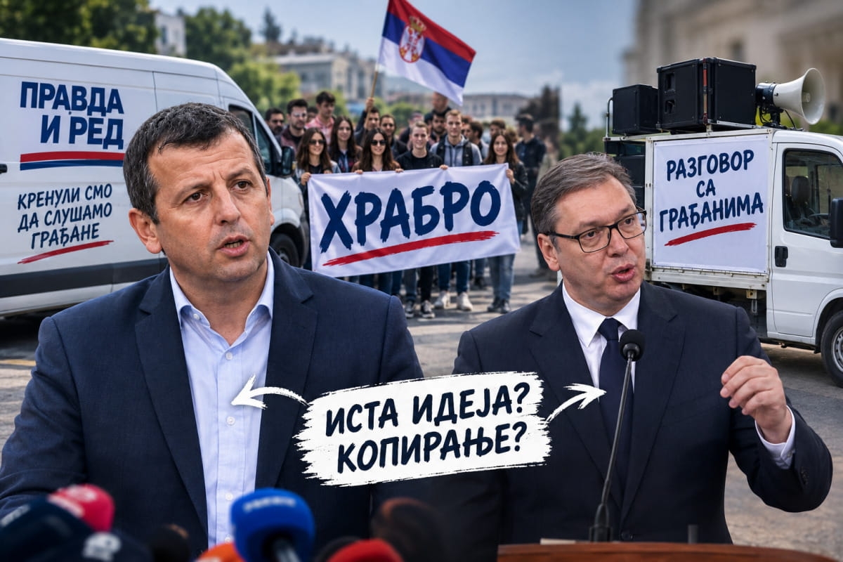 Vukanović tvrdi da su mu studenti u Srbiji preuzeli slogan „Hrabro“, a da Vučić kopira kampanju sa kombijem