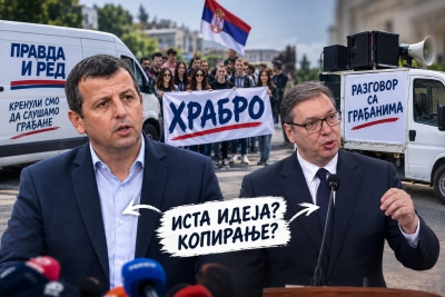 Vukanović tvrdi da su mu studenti u Srbiji preuzeli slogan „Hrabro“, a da Vučić kopira kampanju sa kombijem