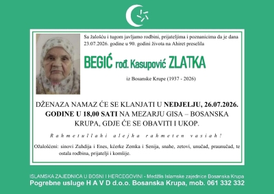 Na Ahiret preselila Begić rođ. Kasupović Zlatka