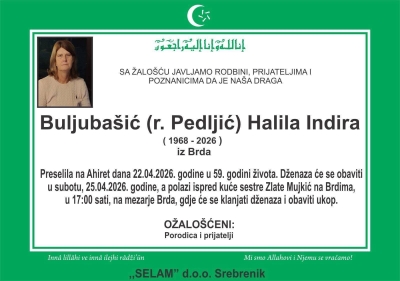 Tragedija u Srebreniku: Poznat termin dženaza supružnicima Indiri i Zaimu Buljubašić