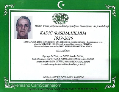 Na Ahiret preselio KADIĆ (RASIMA) HILMIJA