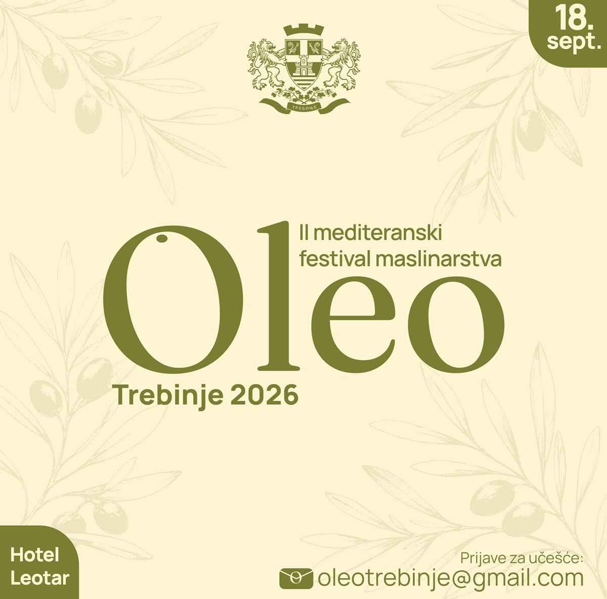 Trebinje u septembru domaćin drugog Mediteranskog festivala maslinarstva „OLEO 2026“