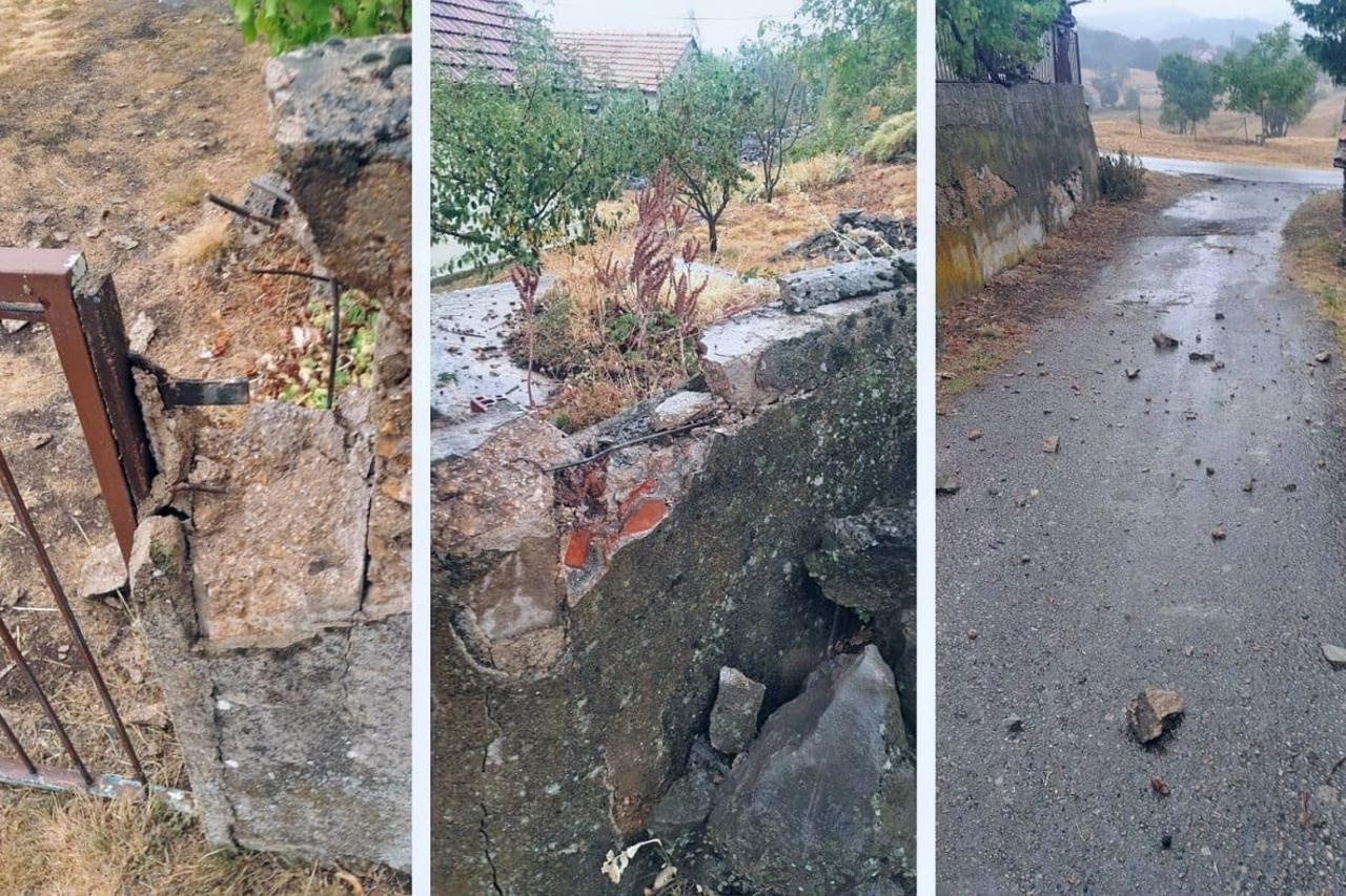Siloviti udar groma: Razvaljen kameni zid pored kuće, komadi betona letjeli po cesti