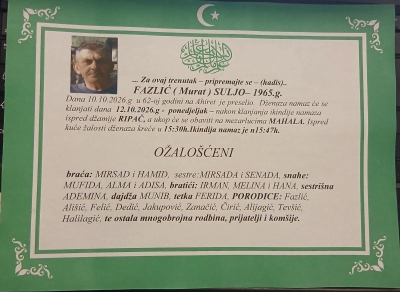 Na Ahiret preselio FAZLIĆ (Murat) SULJO