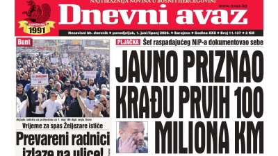 U današnjem "Dnevnom avazu" čitajte: Javno priznao krađu prvih 100 miliona KM