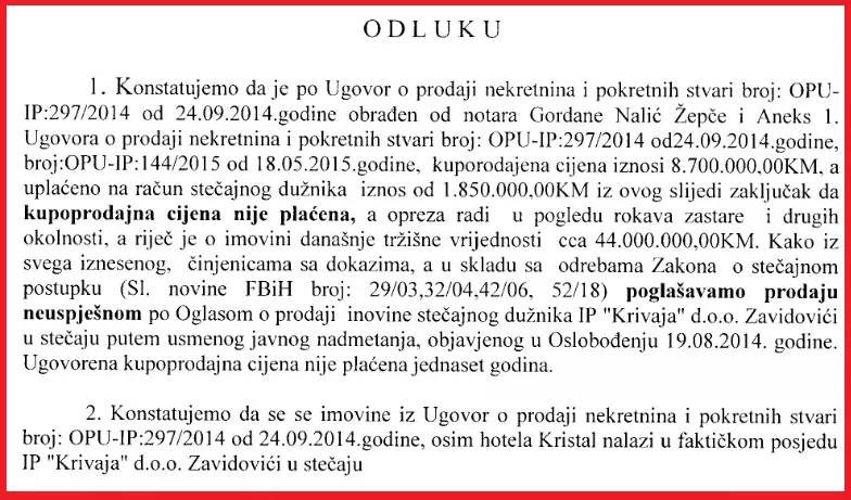 Čak 12 godina nakon potpisivanja ugovora: Prodaja Krivaje proglašena neuspješnom!