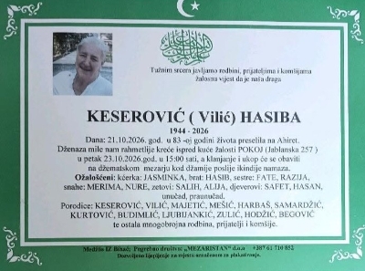 Na Ahiret preselila KESEROVIĆ (Vilić) HASIBA