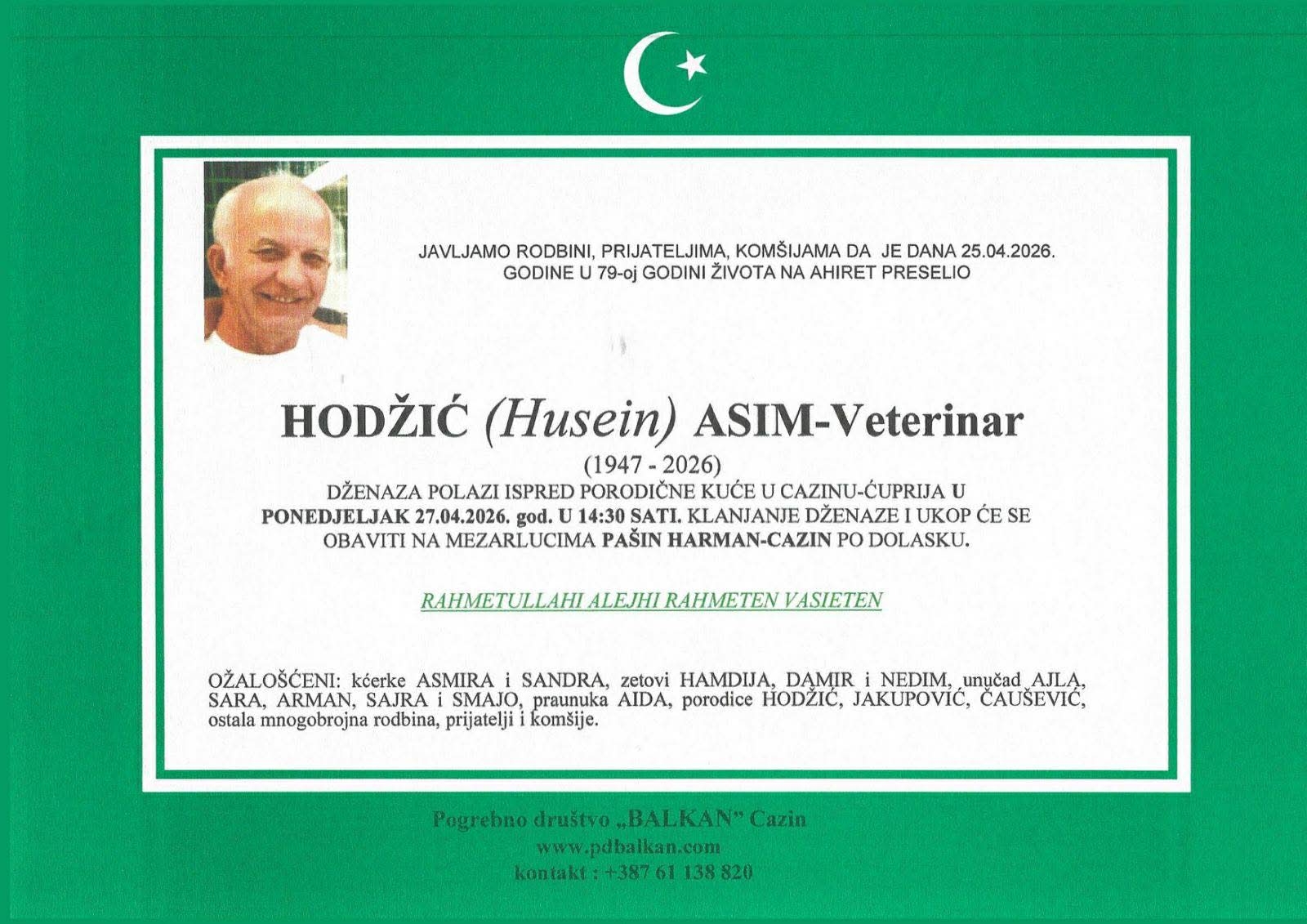 Na Ahiret preselio Hodžić (Husein) Asim - Veterinar