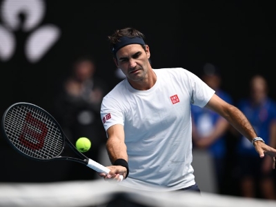 Rodžer Federer igra na egzibiciji u Njujorku uoči početka US Opena