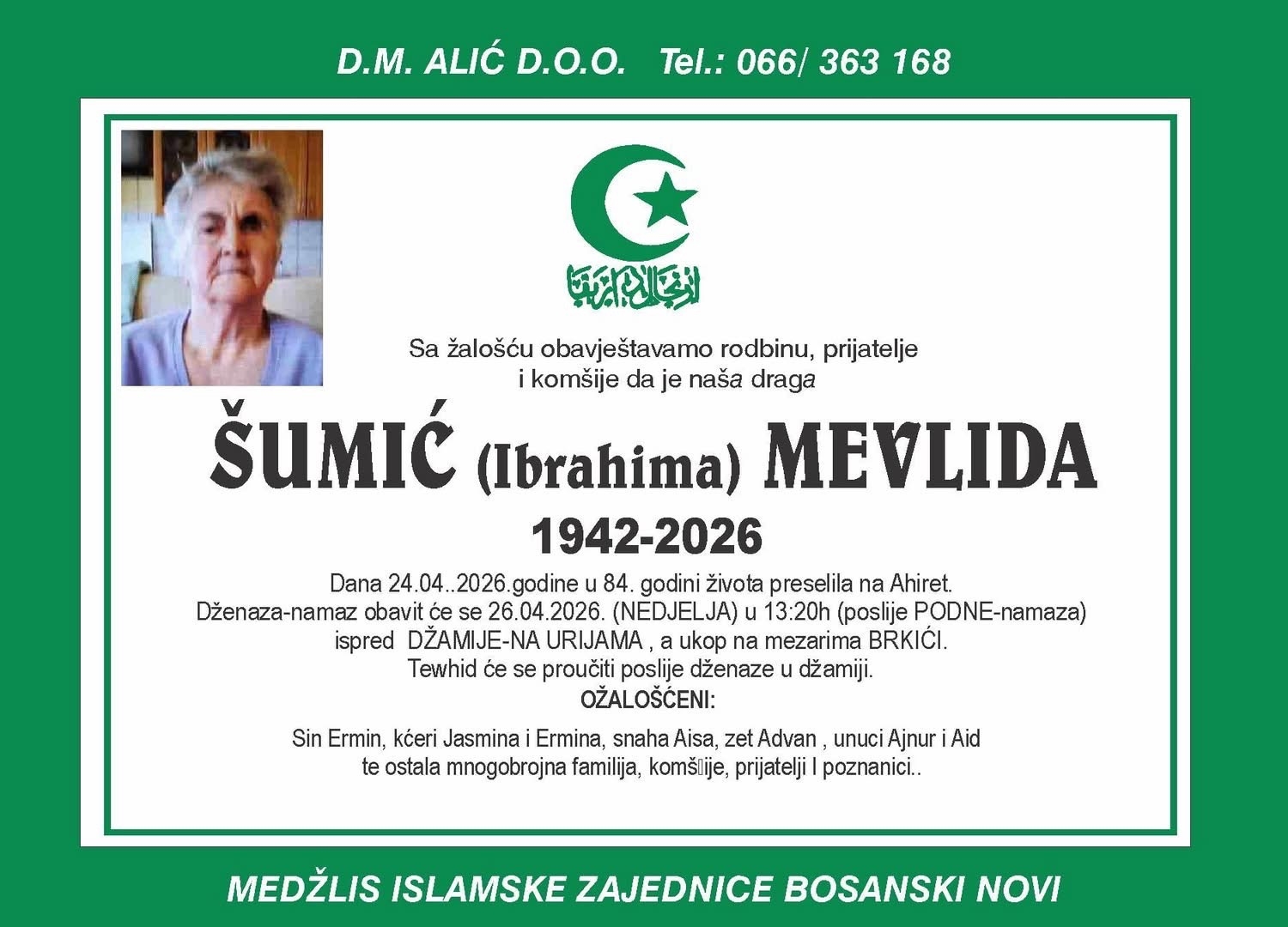Na Ahiret preselila Šumić (Ibrahima) Mevlida