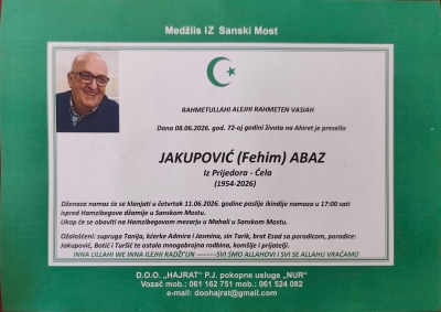 Na Ahiret preselio Jakupović (Fehim) Abaz