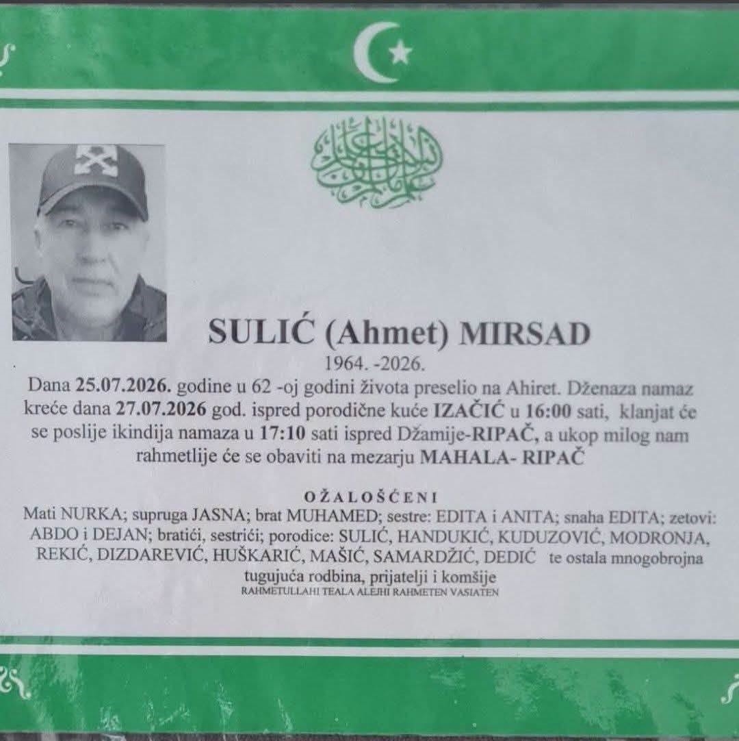 Na Ahiret preselio SULIĆ (Ahmet) MIRSAD