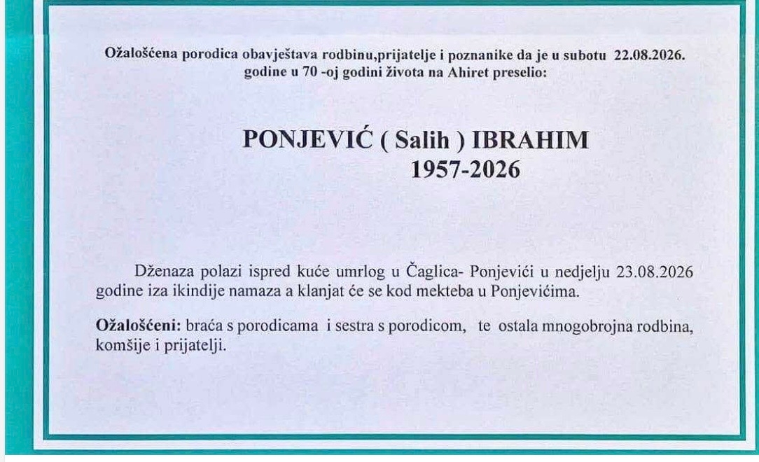 Na Ahiret preselio Ponjević Ibrahim