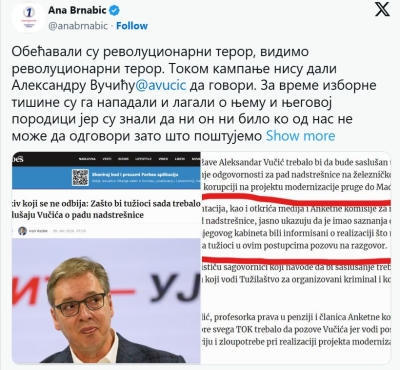Brnabić tvrdi: Priprema se hapšenje Vučića zbog pada nadstrešnice u Novom Sadu
