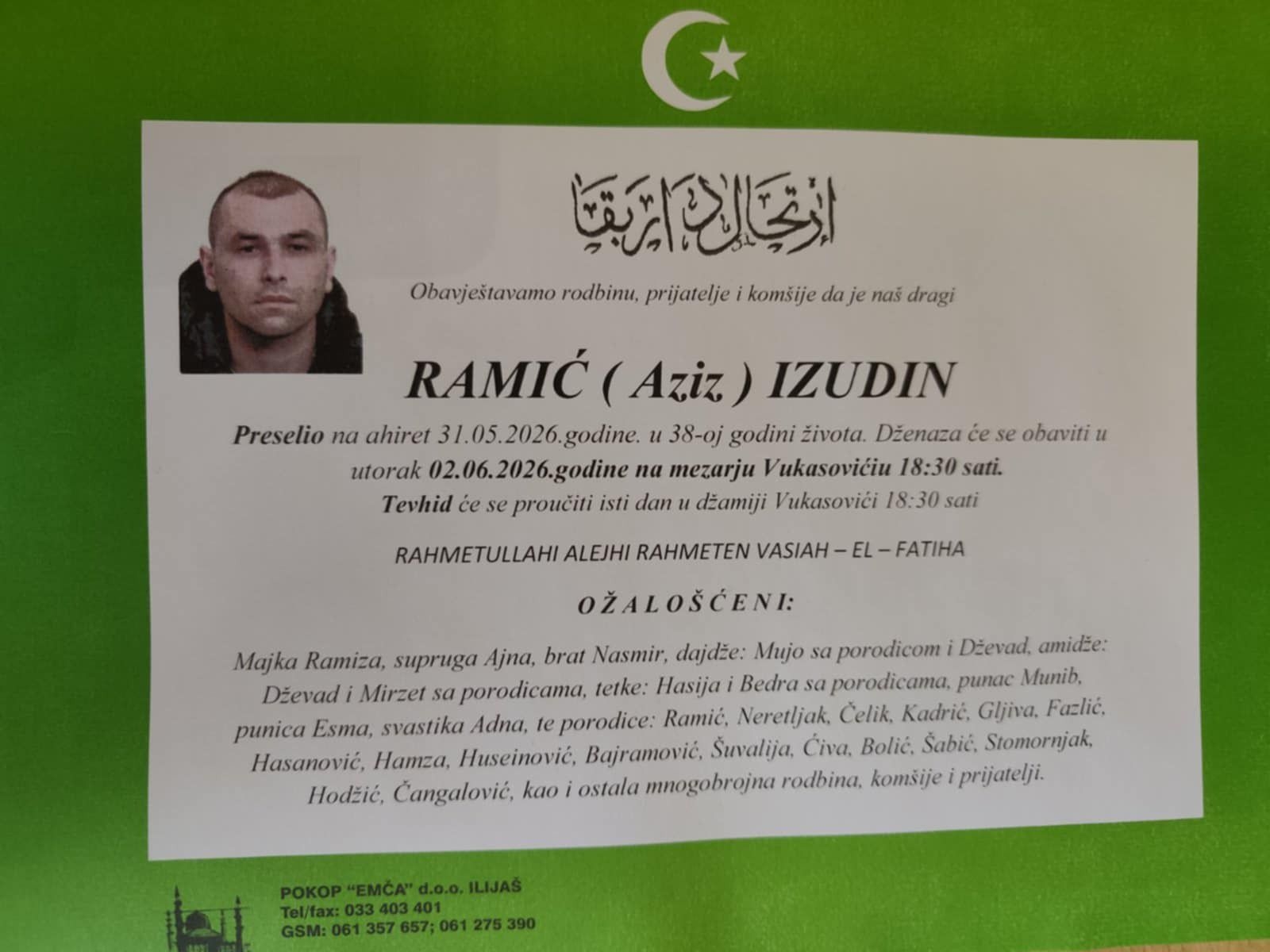 Tuga do neba: U 38. godini preminuo Izudin Ramić