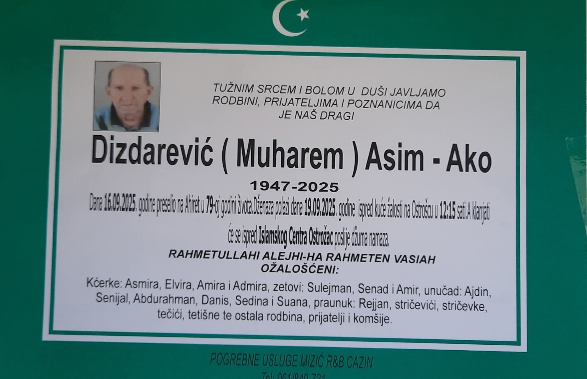Na ahiret preselio Dizdarević (Muharem) Asim – Ako