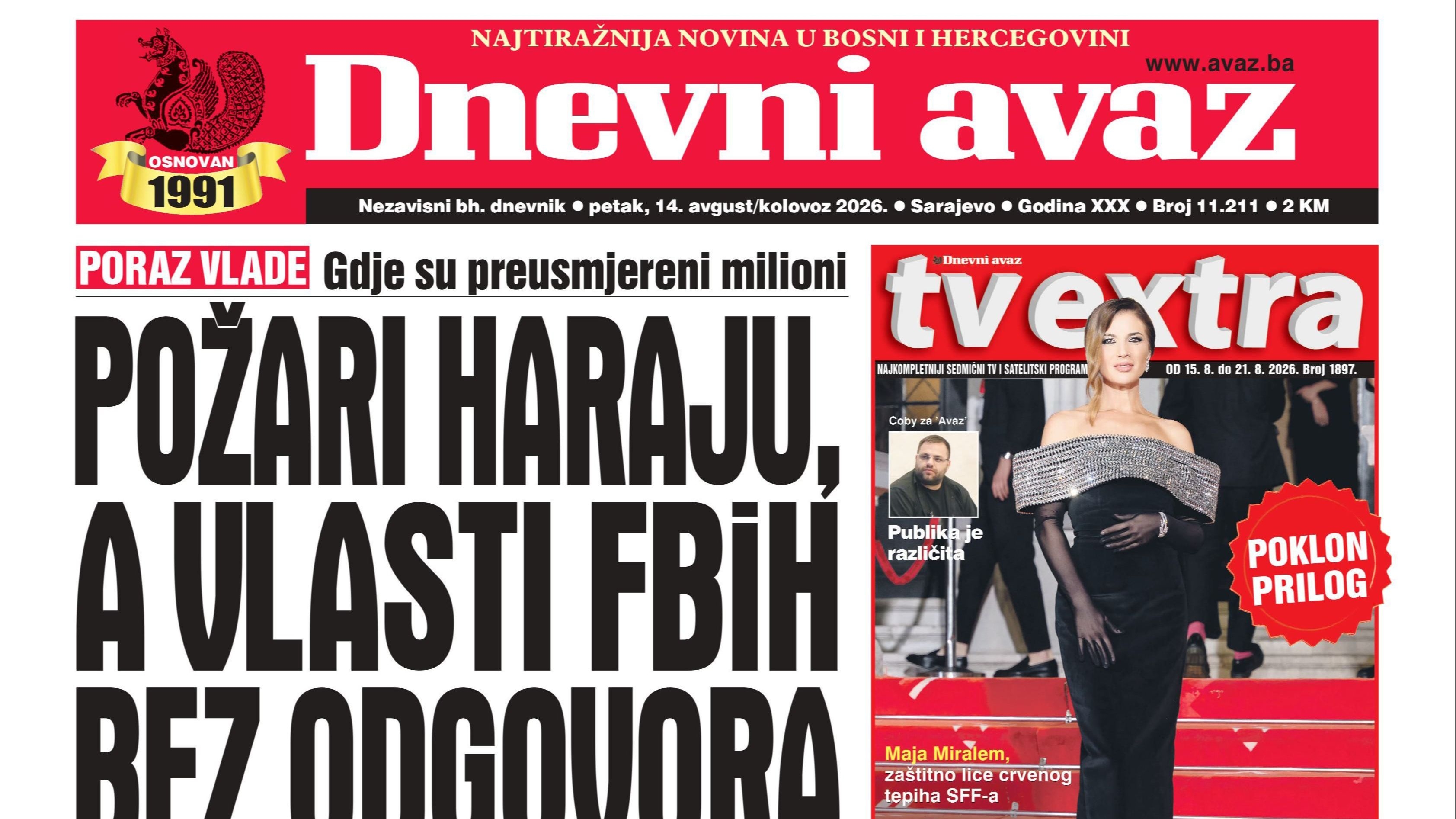 U današnjem "Dnevnom avazu" čitajte: Požari haraju, a vlasti FBiH bez odgovora