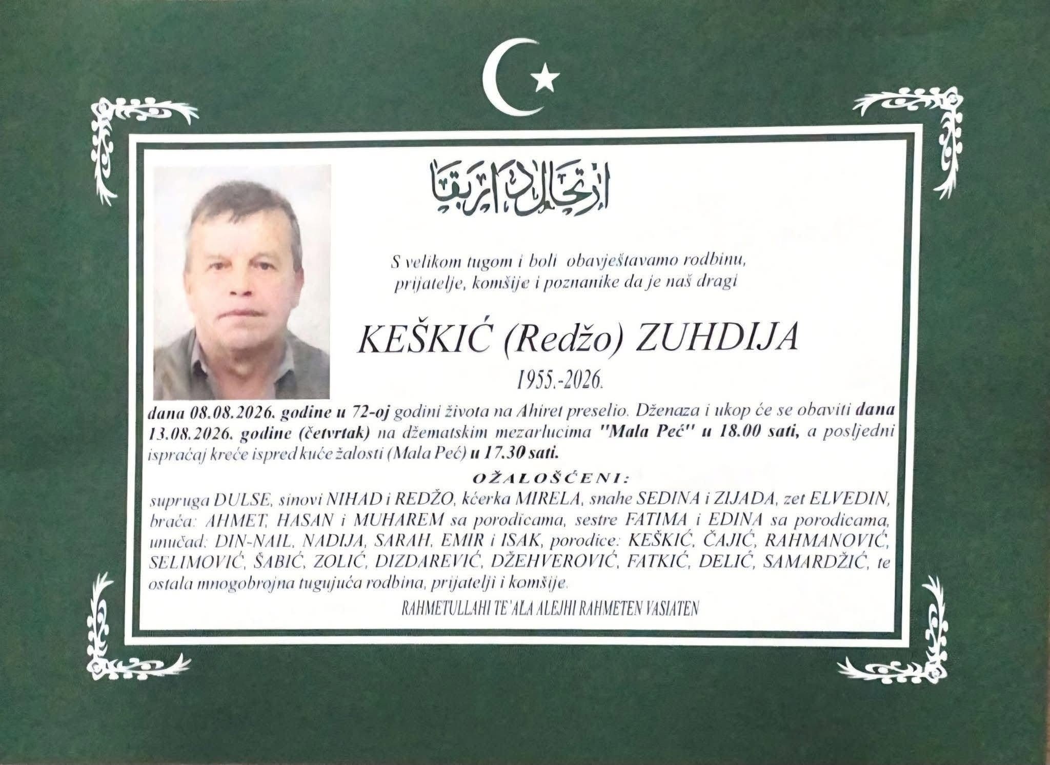 Na Ahiret preselio KEŠKIĆ (Redžo) ZUHDIJA